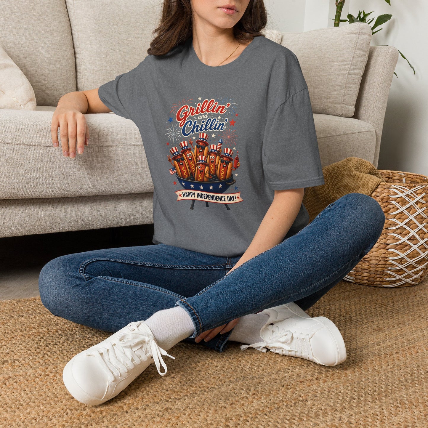 4th of July "Grillin' and Chillin'" T-Shirt – Funny Hotdog Patriotic Tee