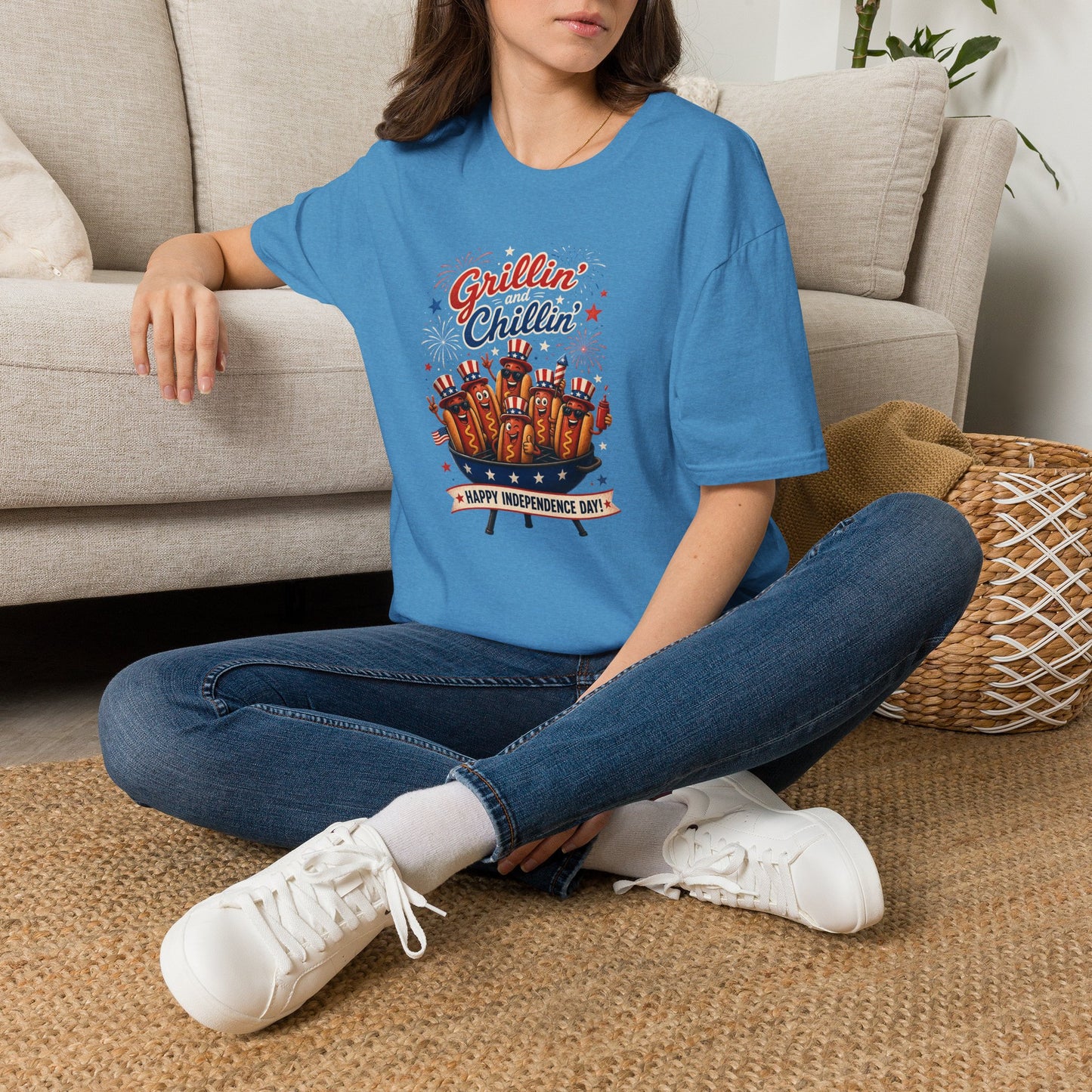 4th of July "Grillin' and Chillin'" T-Shirt – Funny Hotdog Patriotic Tee