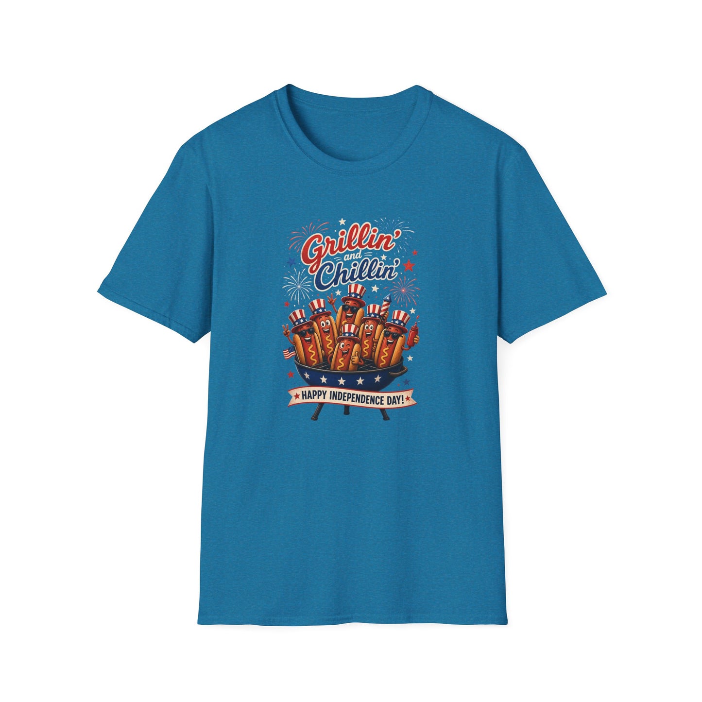 4th of July "Grillin' and Chillin'" T-Shirt – Funny Hotdog Patriotic Tee