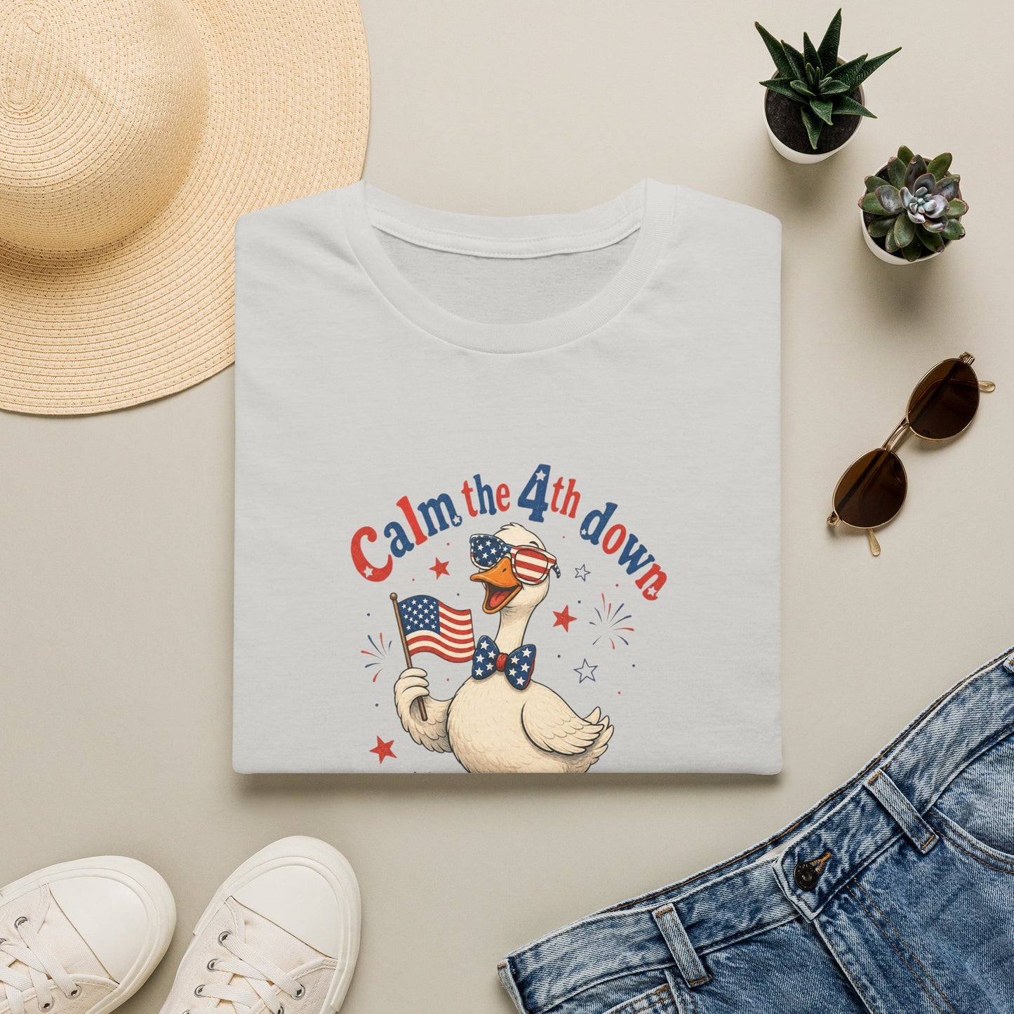Calm the 4th Down Patriotic Goose T-Shirt