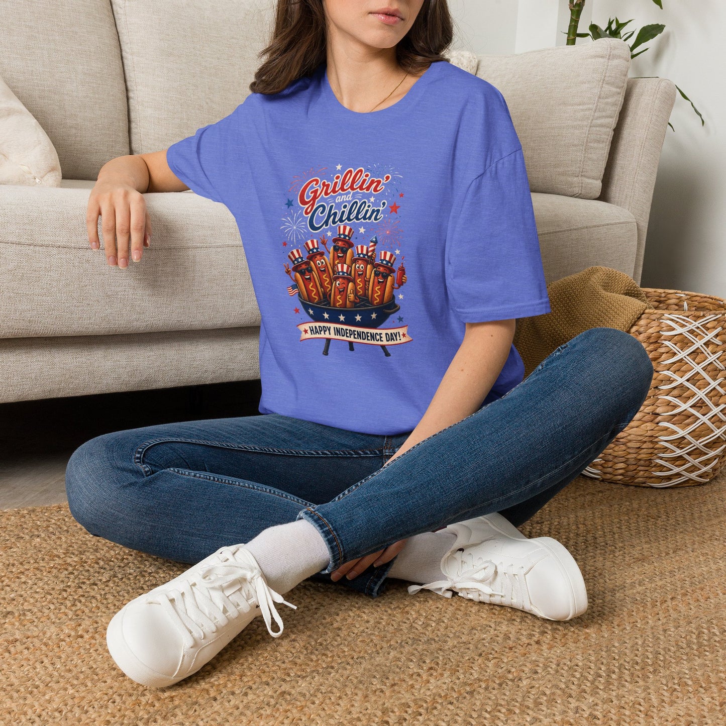 4th of July "Grillin' and Chillin'" T-Shirt – Funny Hotdog Patriotic Tee