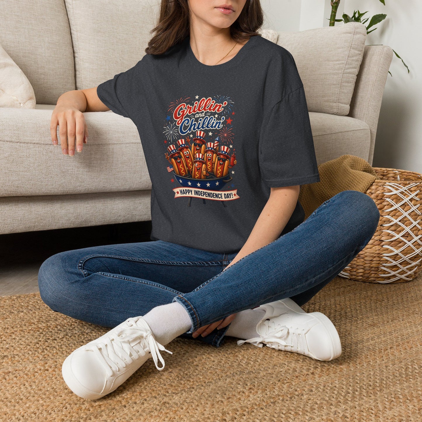 4th of July "Grillin' and Chillin'" T-Shirt – Funny Hotdog Patriotic Tee