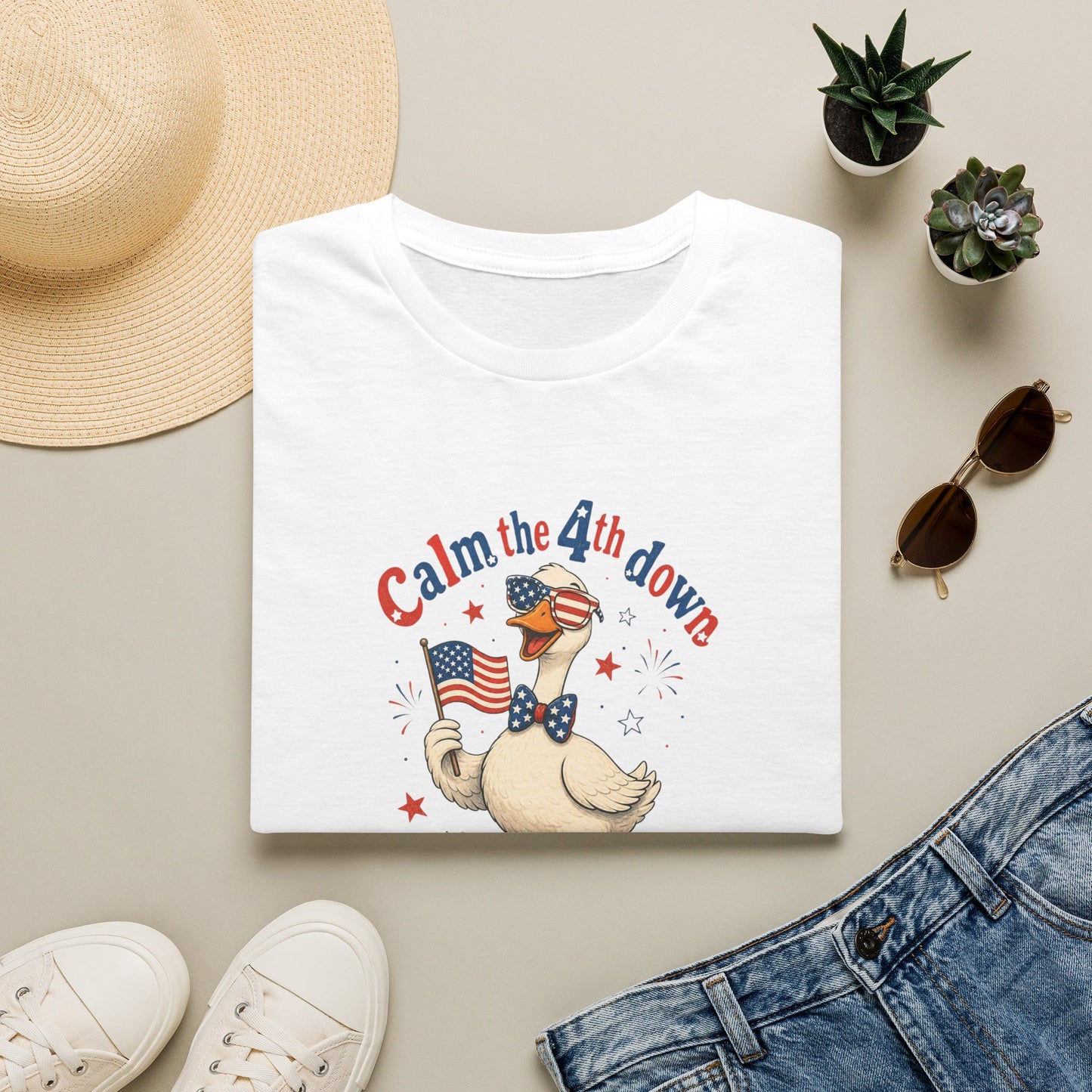 Calm the 4th Down Patriotic Goose T-Shirt