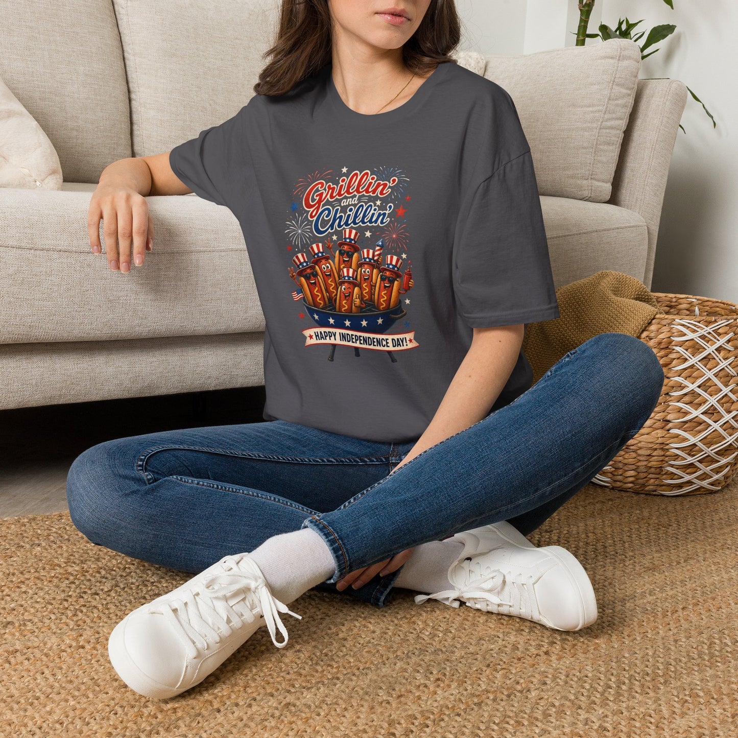 4th of July "Grillin' and Chillin'" T-Shirt – Funny Hotdog Patriotic Tee