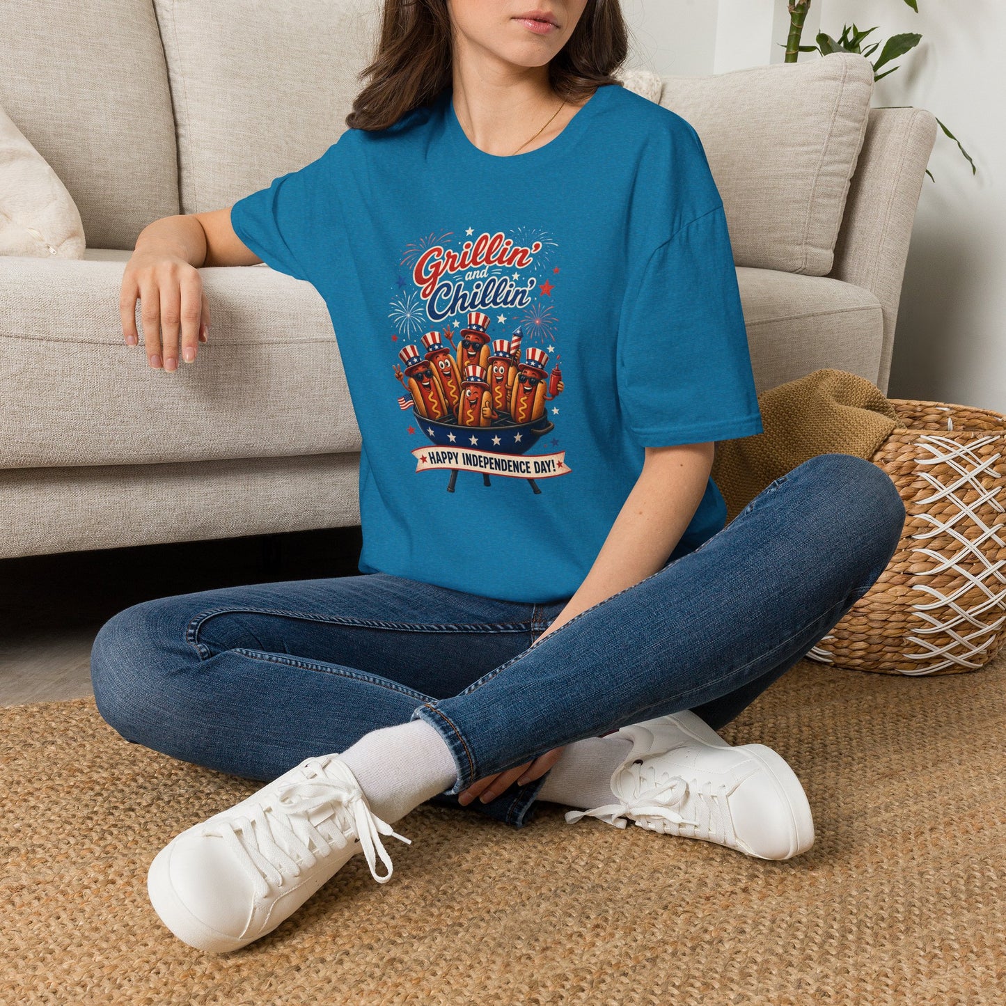 4th of July "Grillin' and Chillin'" T-Shirt – Funny Hotdog Patriotic Tee