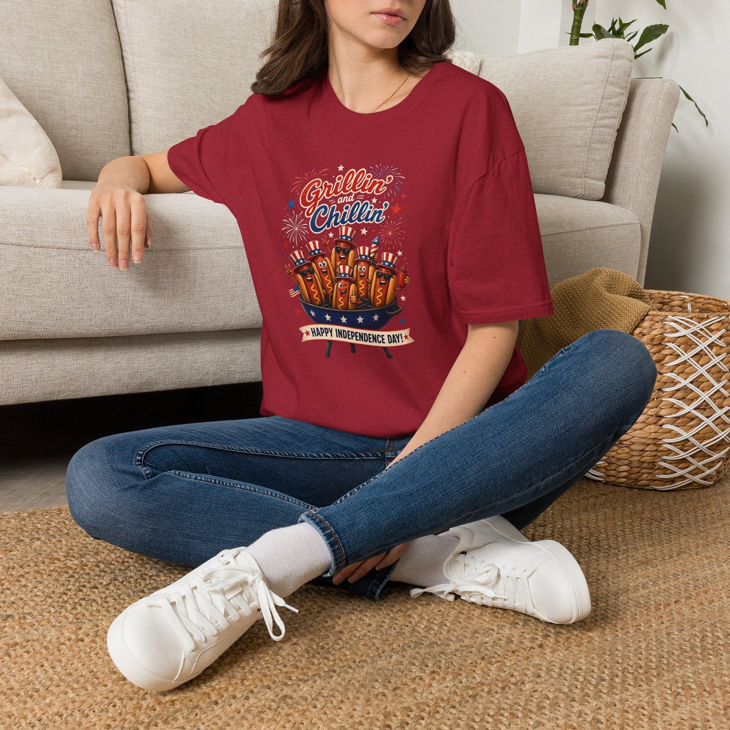4th of July "Grillin' and Chillin'" T-Shirt – Funny Hotdog Patriotic Tee