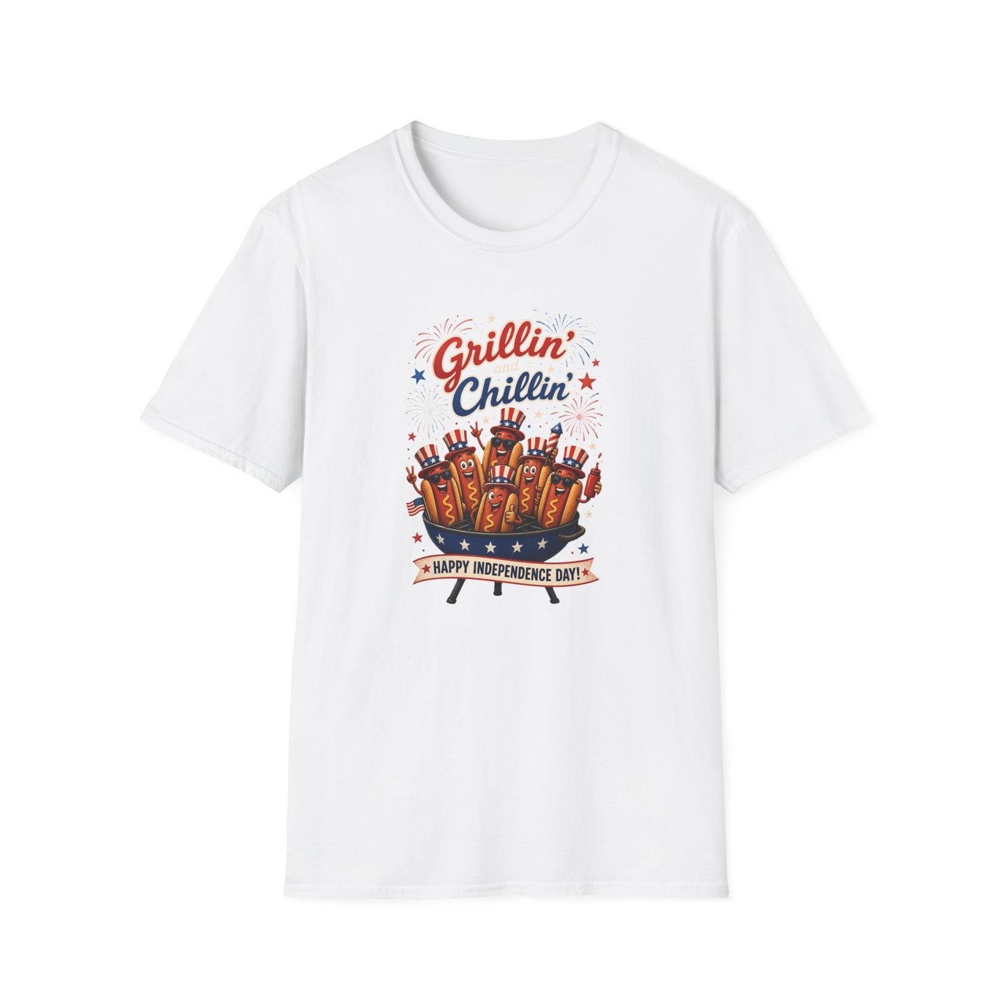 4th of July "Grillin' and Chillin'" T-Shirt – Funny Hotdog Patriotic Tee