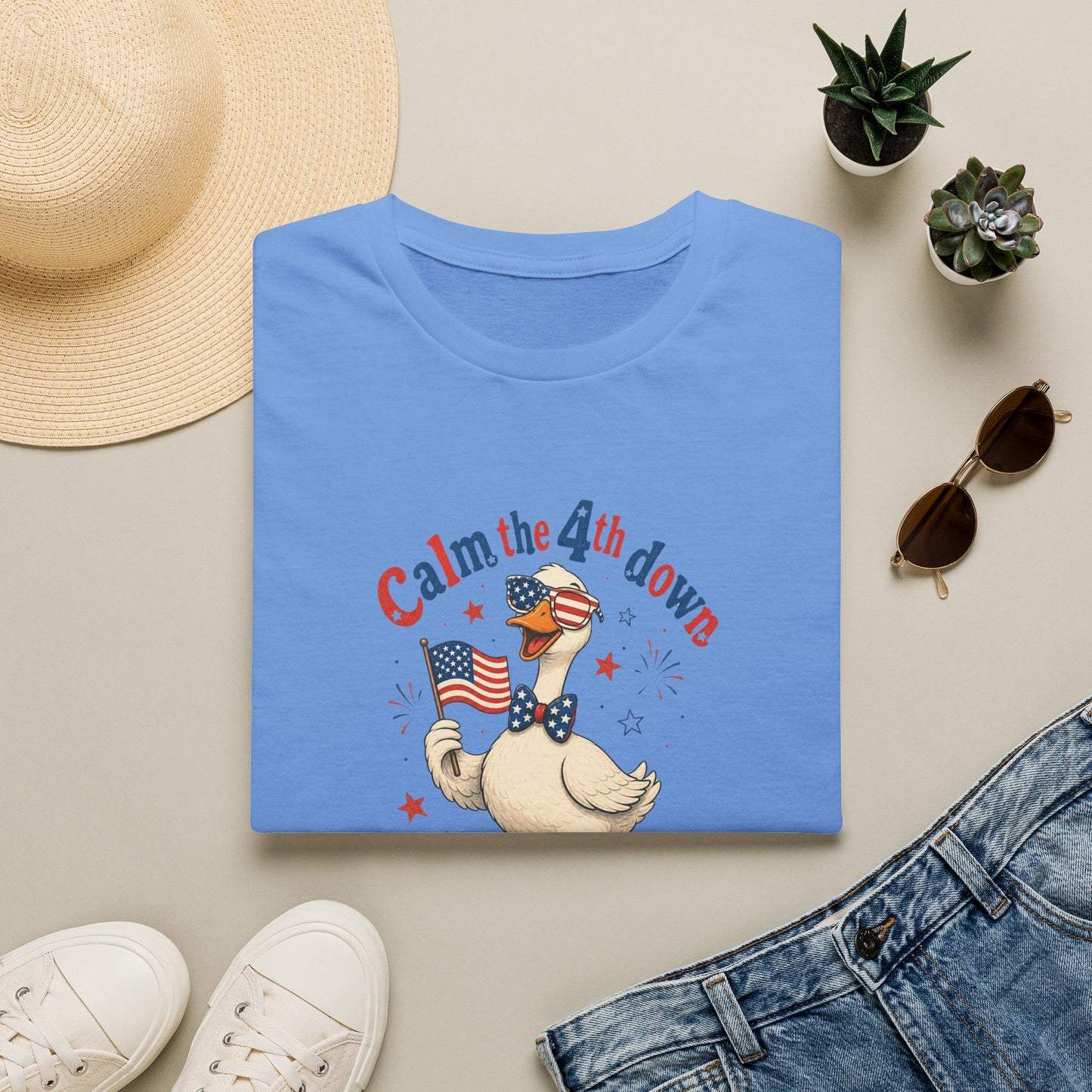 Calm the 4th Down Patriotic Goose T-Shirt